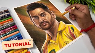 MS Dhoni Drawing,  Oil Pastel Drawing,  Step By Step Tutorial