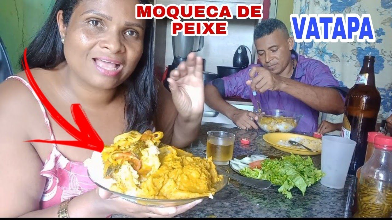 COMENDO VATAPA MOQUECA DE PEIXE ARROZ SALADA PIMENTA MUKBANG +HISTÓRIA