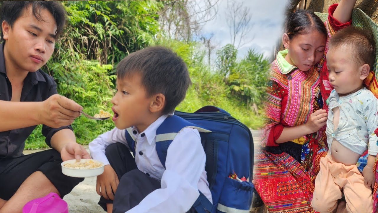 Second day orphan boy goes to school happy family
