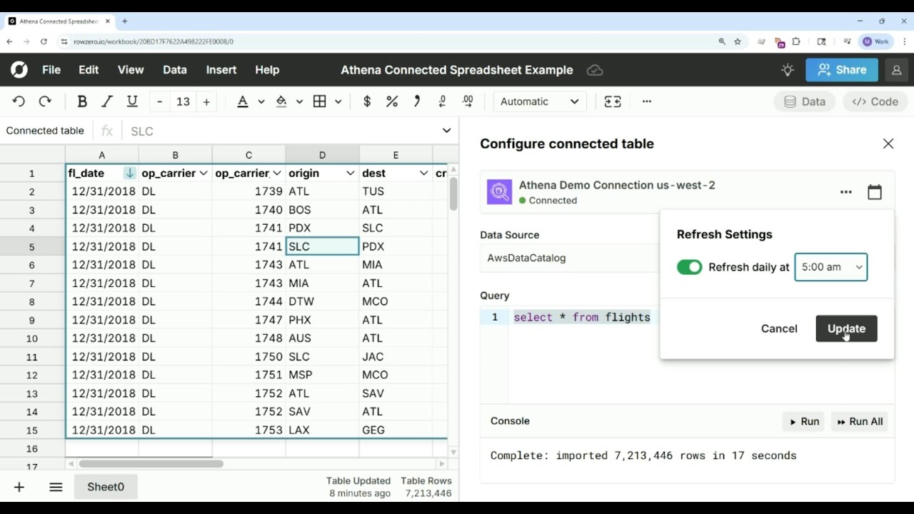 Connect Athena to Row Zero and build big, dynamic spreadsheets - YouTube