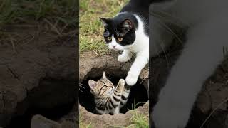 Brave Cat Rescues a Tiny Kitten from the Hole 🐱❤️