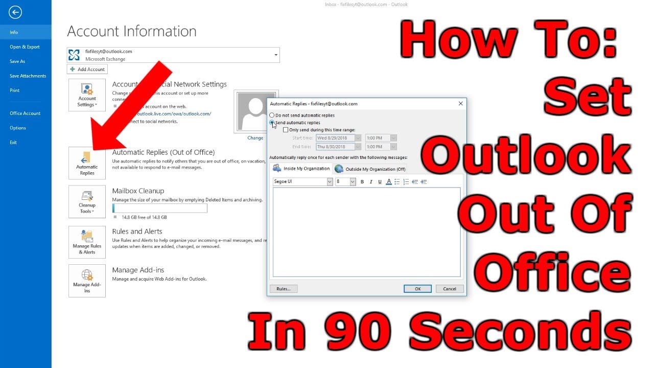 How To Set Out Of Office In Outlook 13 Youtube