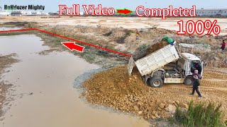 Full Videos | Completed​ Filling Up The Land, Bulldozer KOMATSU D31P, Dump Truck Unloading