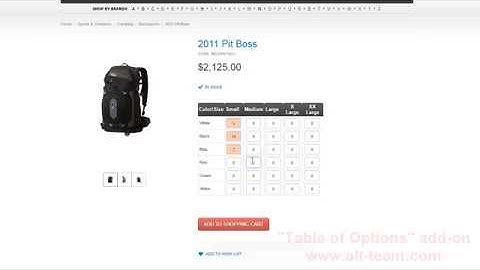 CS-Cart Table of Options add-on