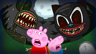 Siren Head and Cartoon Cat Attacked Peppa Pig at Night