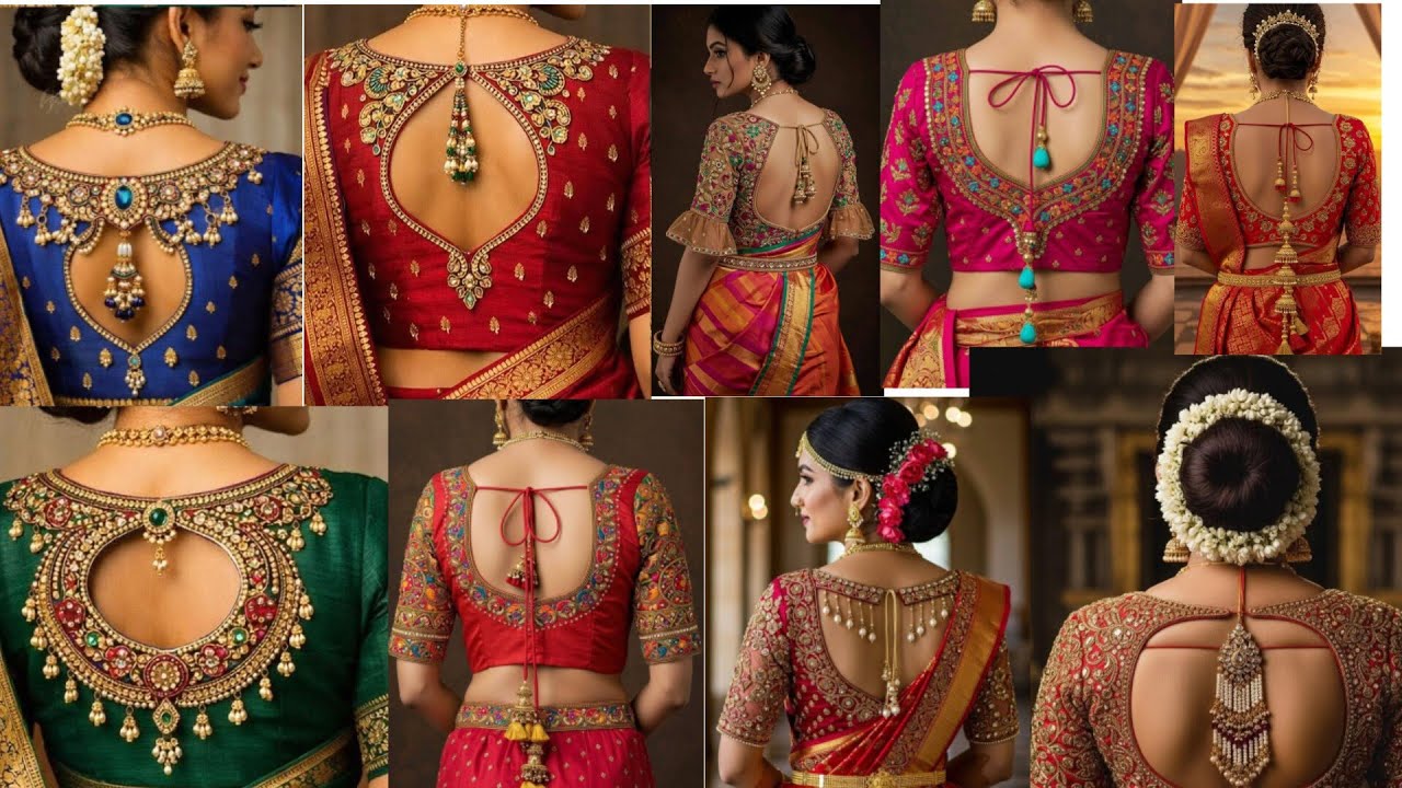 Maggam work blouse design ideas|| aari work blouse|| work embroidery blouse design back neck