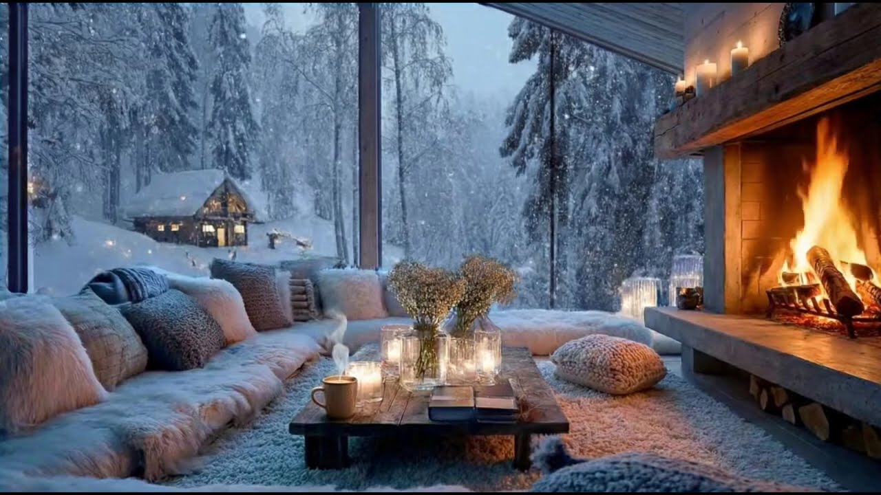 🎹🌙 Calm Winter Night Piano | Snowfall Ambience & Warm Fireplace | Deep Sleep Music
