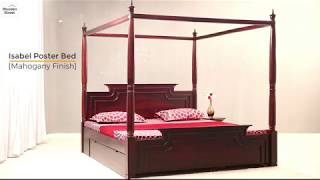 Poster Bed- Buy Isabel King Size Poster Storage Bed in Mahogany Finish online @ Wooden Street. Enhance the decor of the bedroom by furnishing it with poster bed. Poster beds are the antique style beds having four posts or