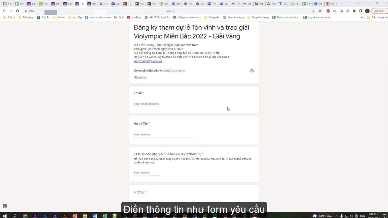 [Violympic] Hướng dẫn đăng ký vé tham dự lễ tôn vinh và trao giải Quốc gia 2022