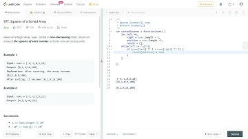 977. Squares of a Sorted Array Leetcode (Google & Amazon Interview) Javascript