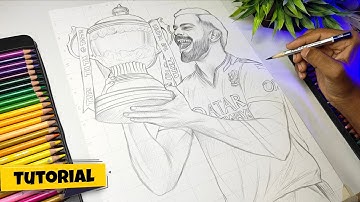Virat Kohli With IPL Trophy 🏆 RCB Champion Trophy 2025 Drawing, Outline Tutorial