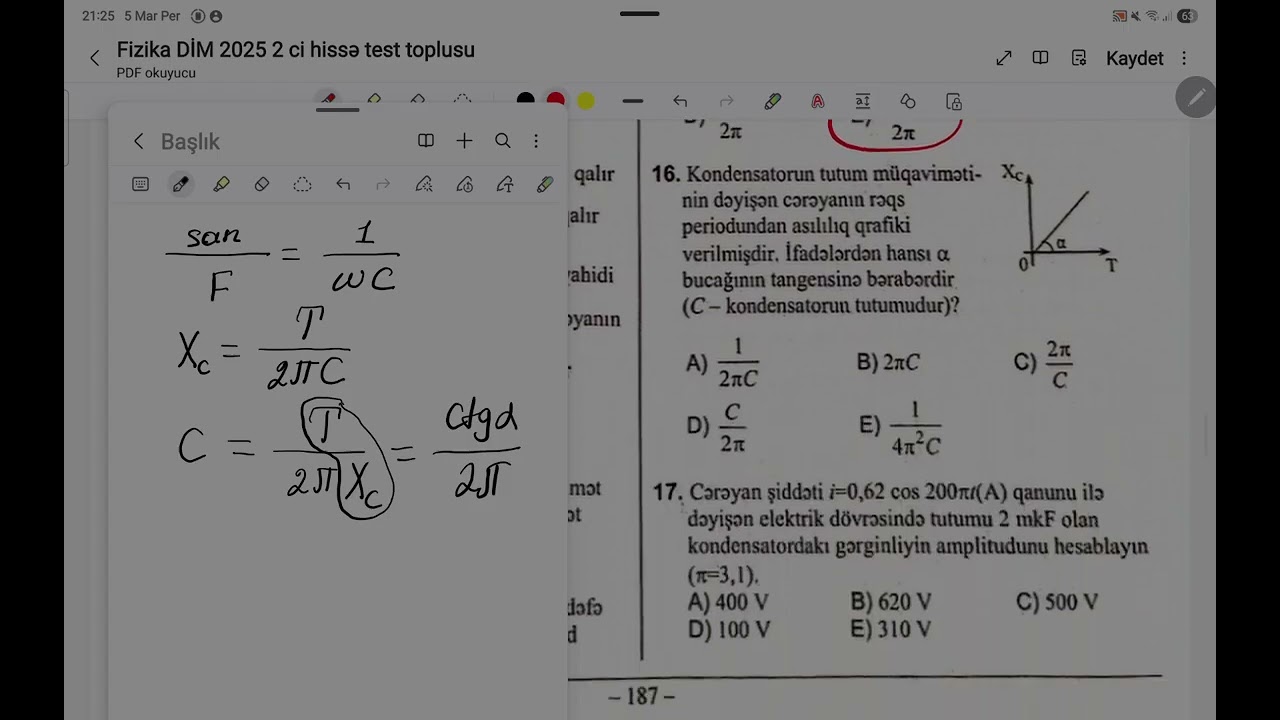 Dəyişən cərəyan. Mövzu 2A-nin test izahı