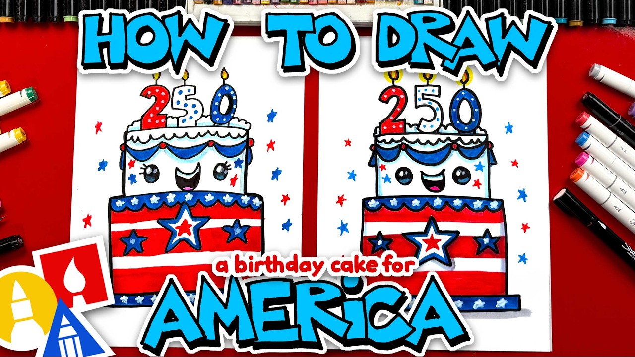 How To Draw A Happy Birthday Cake For America 250 Years!