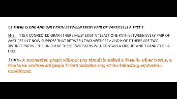 THERE IS ONE AND ONLY PATH BETWEEN EVERY PAIR OF VARTICES IS A TREE T