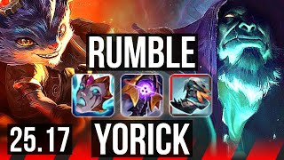 RUMBLE vs YORICK (TOP) | 13/2/6, Dominating | KR Grandmaster | 25.17