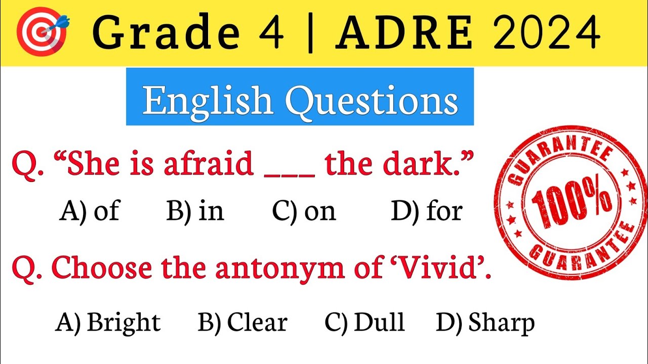 Adre 2.0 exam // English Questions for ADRE // grade 4 english questions