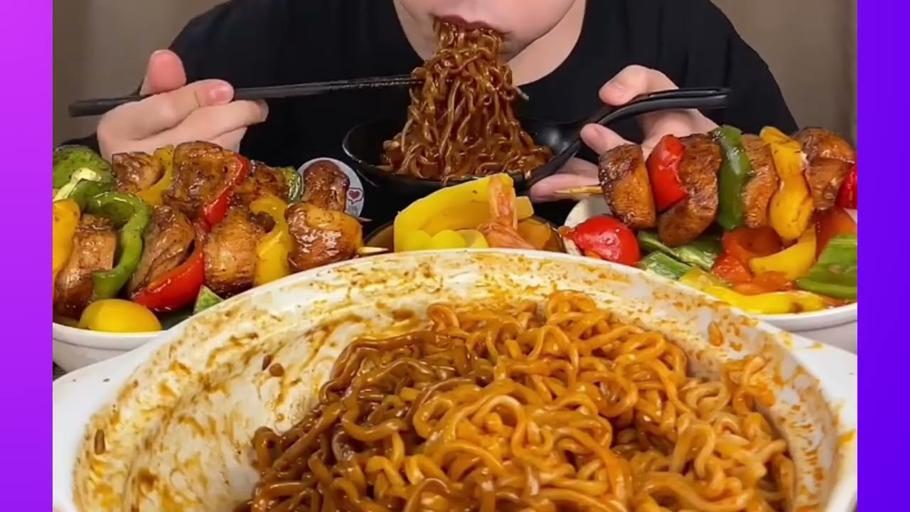ASMR MUKBANG | kwai🍝When turkey jjajangmyeon meets my homemade black pepper skewers!