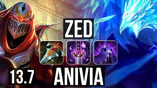 ZED vs ANIVIA (MID) | 8/1/9, 2300+ games, 1.7M mastery | KR Grandmaster | 13.7