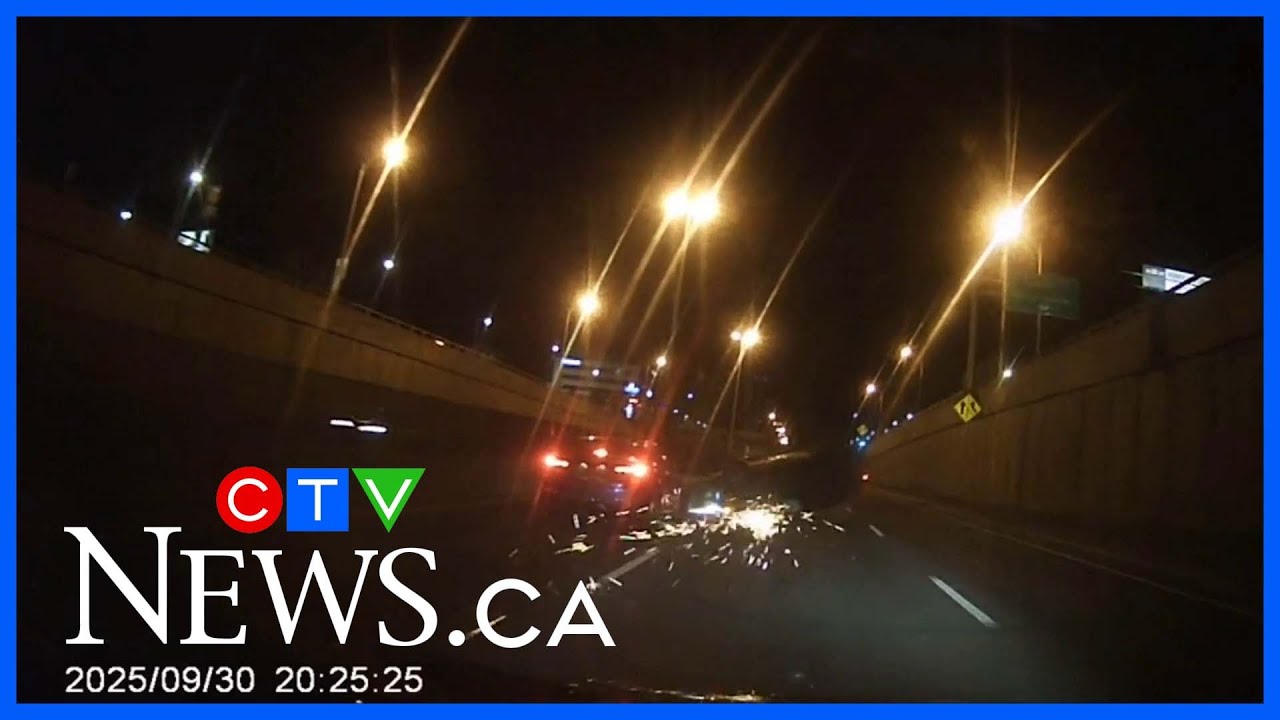 Car flips after high-speed crash on Decarie Expressway