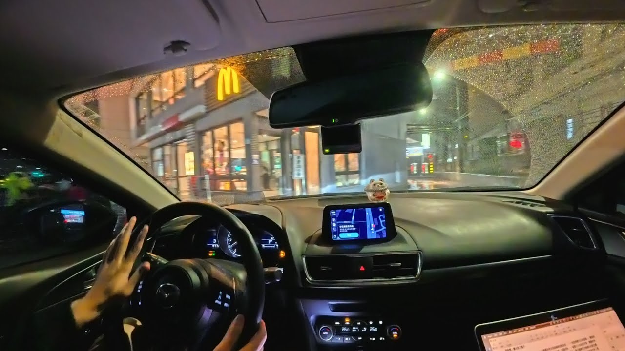 [ 4K ] Late Night Rainy Driving | Gas Station & Drive-Thru | Relaxing Rain Sounds | No Commentary