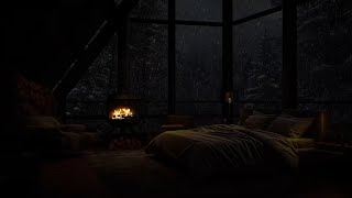 Cozy Room On Snow Day Snow Night🌧️🔥Relaxing snow and Fire Sounds | ASMR blizzard