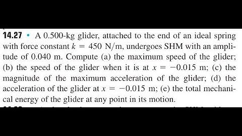 A 0.500 -kg glider, attached to the end of an ideal spring with force constant undergoes with an a