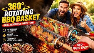 2PCS Rolling Grill Basket Grilling Accessories  -Wooden Handle,BBQ Tool