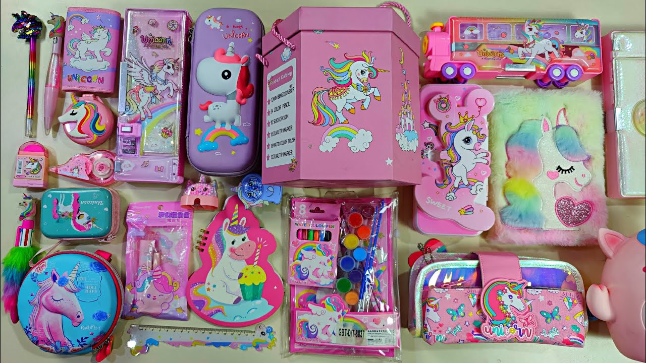 fantastic mega collection of unicorn stationery, pencil case, unicorn toy collection, pencil, DIY
