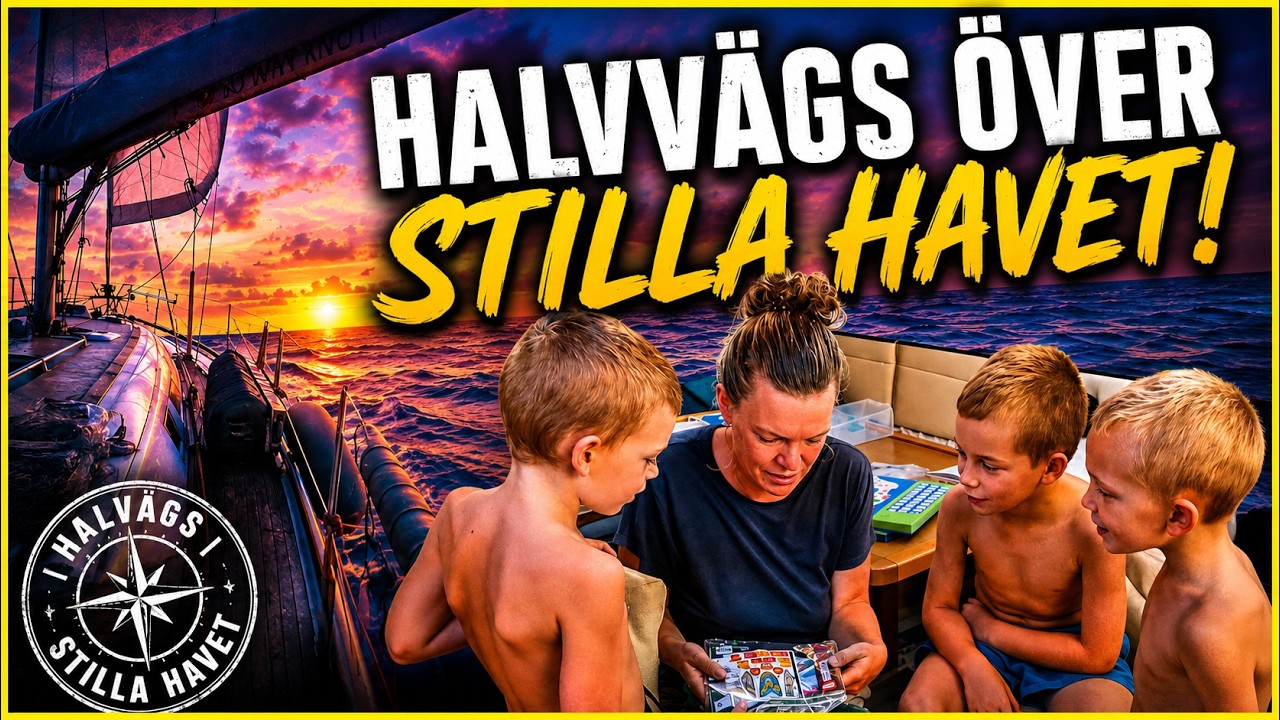 ⁣Dag 16: Halvvägs över Stilla havet – stor överraskning för barnen!