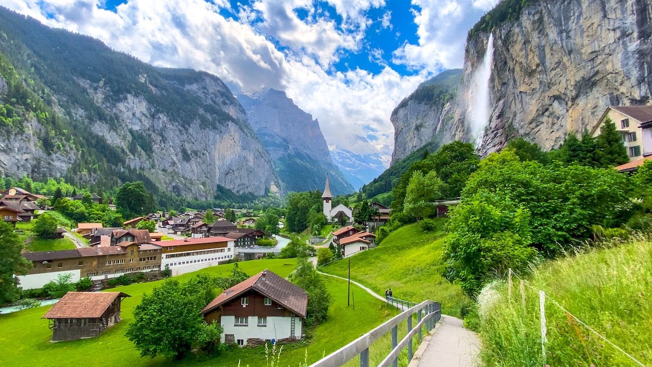 Прогулка по Лаутербруннену весной 🇨🇭 Швейцария 4K