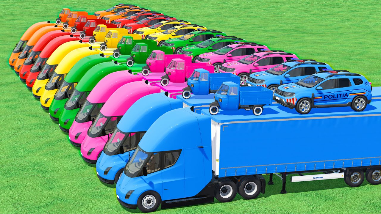 POLITIA Cars vs MINI Auto vs TESLA SEMI Truck In Fs22 | Farming Simulator 22