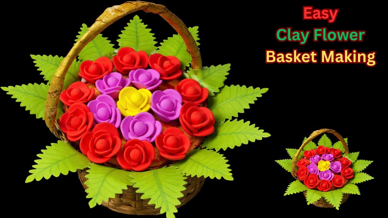 Beautiful Handmade Flower Basket 🌸 | Clay Craft Flower Making | Easy Art & Craft Idea