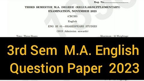 SHAKESPEARE STUDIES         |         3rd Sem     M.A. English    Question Paper  2023 #calicut