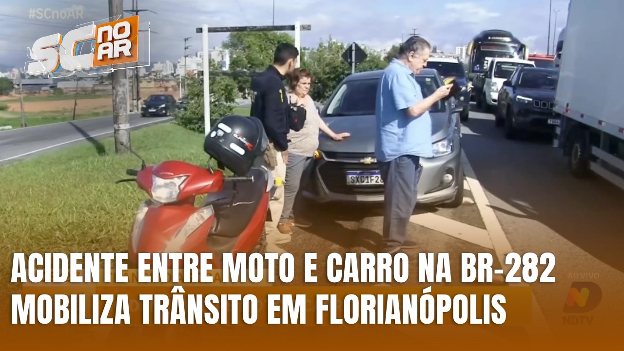BR-282 tem acidente entre motocicleta e carro na Grande Florianópolis