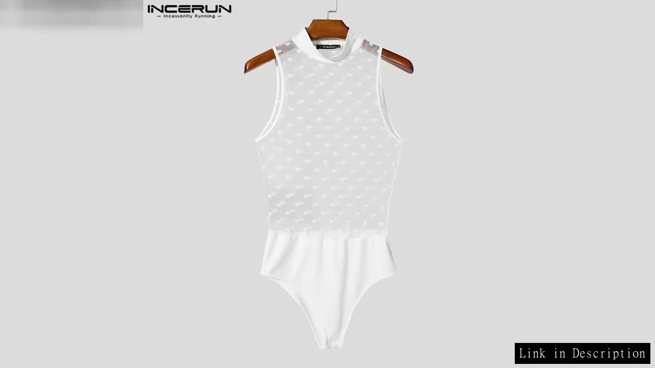 Summer Men Bodysuits Printing Mesh Patchwork See Through INCERUN Sexy Male Rompers Sleeveless Fashio