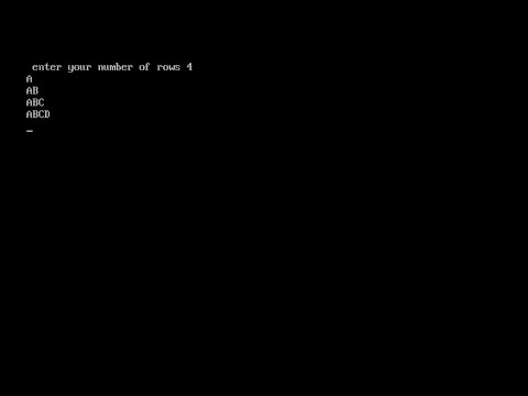write a program to print A AB  ABC  ABCD pattern by using for loop.
