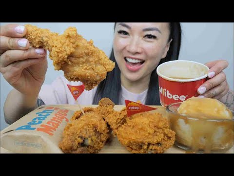JOLLIBEE FRIED CHICKEN + GRAVY + PINEAPPLE MANGO PIE (ASMR EATING SOUNDS) LIGHT WHISPERS | SAS-ASMR