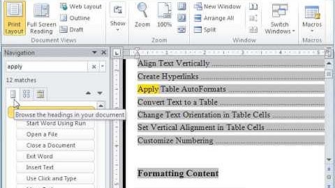 Word 2010 Using the Navigation Pane