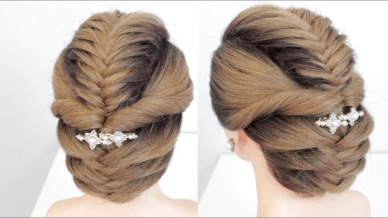Easy hairstyle for long hair. Braided low bun.