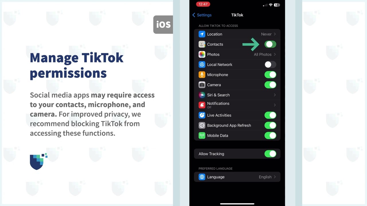 Managing TikTok's Contacts, Microphone and Camera Access on iOS. #privacy #tiktok #vpnoverview