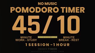 45 / 15 Pomodoro Timer, No Music, 1 Hour Study, Dark Brown Mode Minimalist Design for Focused Study