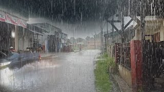 Heavy rain soaking my village, making sleep more comfortable with the cold accompanied by the sound