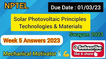 Solar Photovoltaic Principles Technologies & Materials | Week 5 Quiz | Assignment 5 Solution | NPTEL