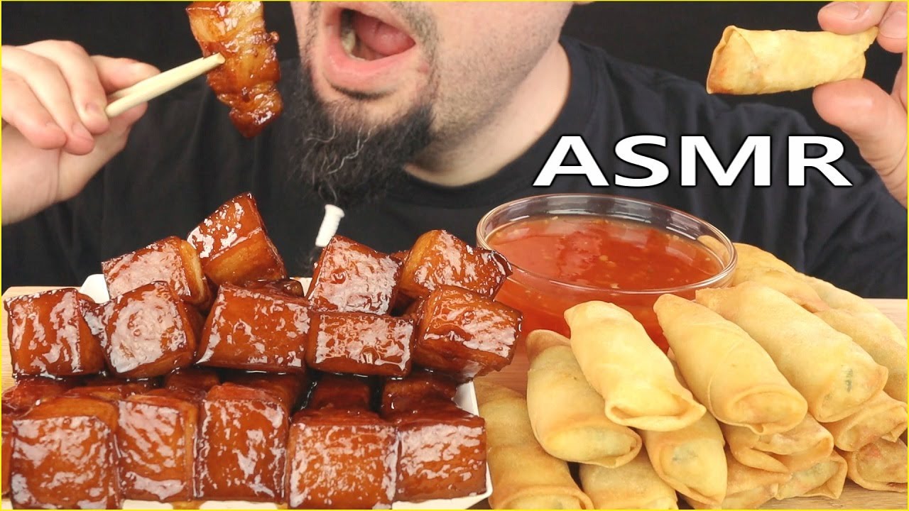 [ASMR] Glazed Pork Belly 东坡肉 & Spring Rolls 春卷 MUKBANG (No Talking) EATING SOUNDS