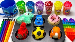 Satisfying Video l How to make Rainbow Slimes PlayDoh WITH Glitter Stars INTO Painting Cutting ASMR