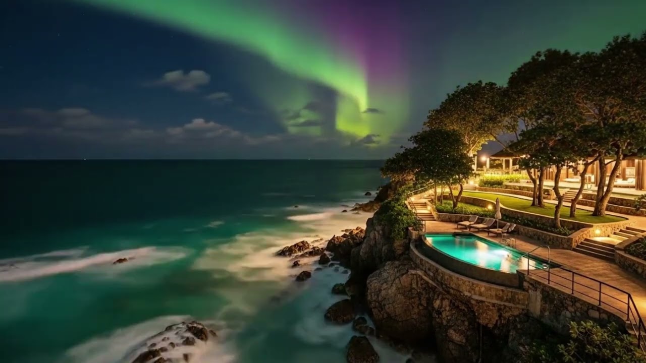 절벽 위 오로라와 파도, 최고의 힐링 ( 광고 없음 ) 수면유도 ASMR Cliffside Aurora Waves | Ultimate Relaxing ASMR