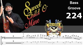 SWEET CHILD O' MINE (Guns N' Roses) Bass Cover, How to Play, Groove w/ Sheet & Tab