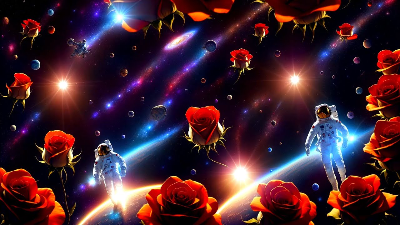 Astronaut & Roses in Space, Background Video (No Sound) Abstract Sci-Fi ...