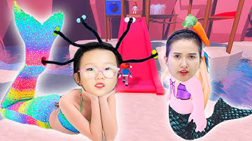 Cam Cam và trò chơi công viên nước nàng tiên cá, trượt cầu trượt siêu dài .