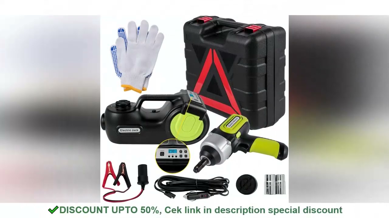 SucceBuy 5T 12V Electric Car Jack Kit + Impact Wrench LED Light Portable Hydraulic Jack 13.5-36 CM T